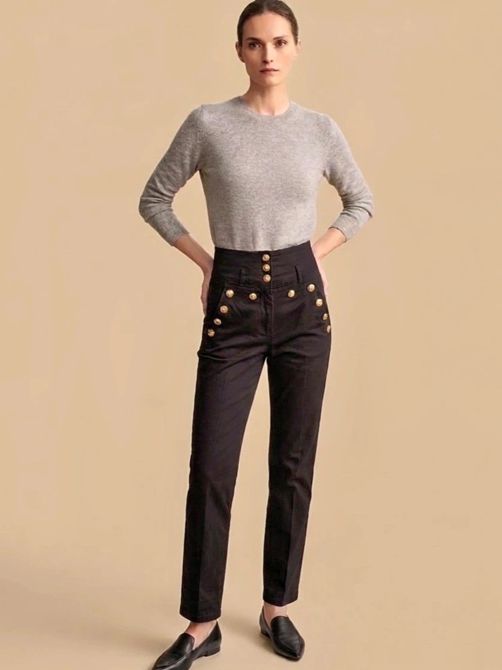 Elisabetta Franchi Sailor High Waisted Cotton Straight Leg pants gold hardwear